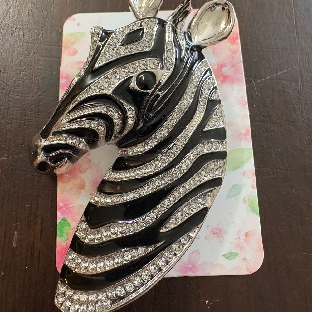 Large Zebra Brooch with Rhinestones